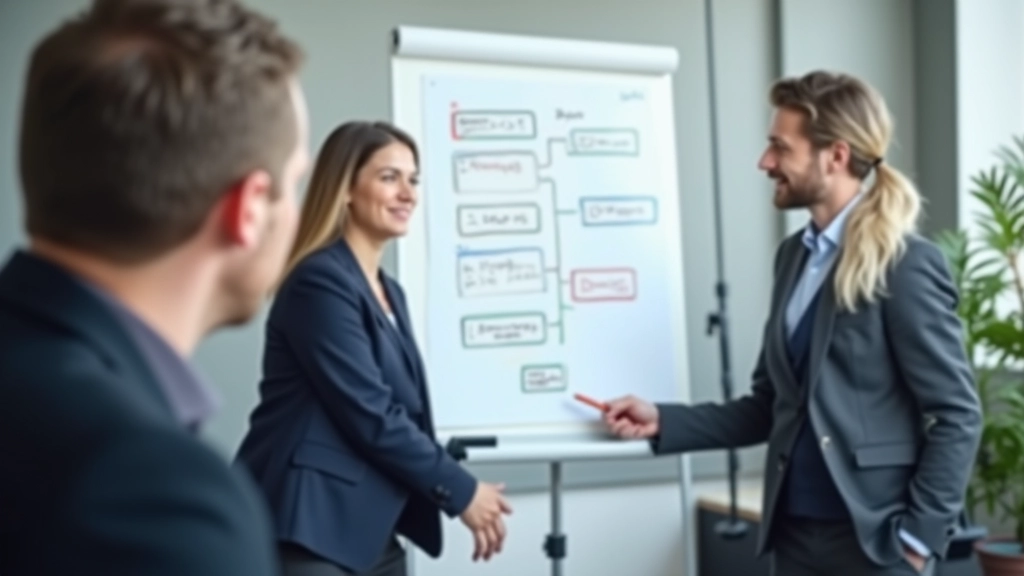 Žmonės diskutuoja apie patvirtinimo procesą prie stalo su dokumentais ir nešiojamaisiais kompiuteriais